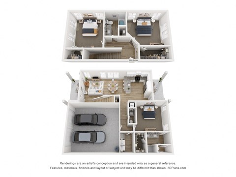 Floor plan for 3 beds, 2.5 baths, 1630 sqft